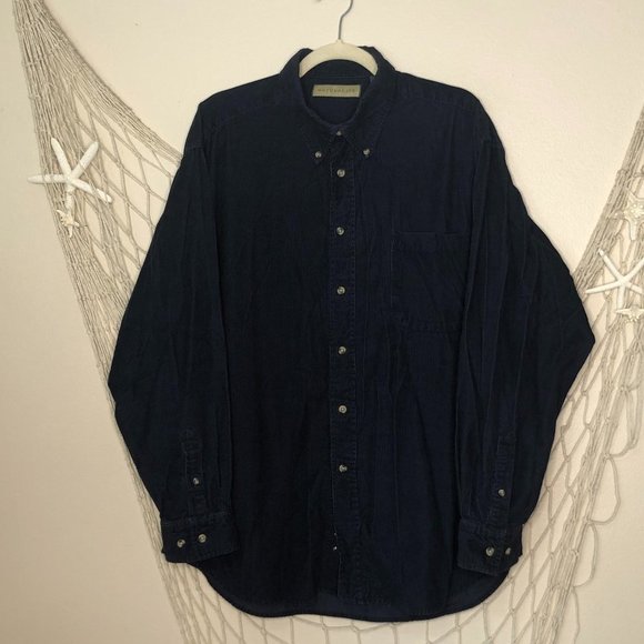 NATURALIFE Men's Navy Pinwale Corduroy Button Down Long Sleeve Shirt XL - Picture 1 of 10